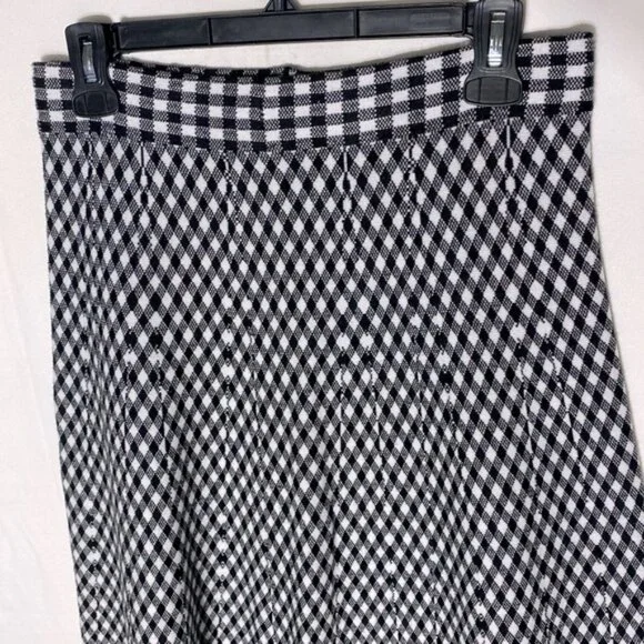 2extremz Black White Knit Midi Length A-Line Skirt L - Picture 5 of 12